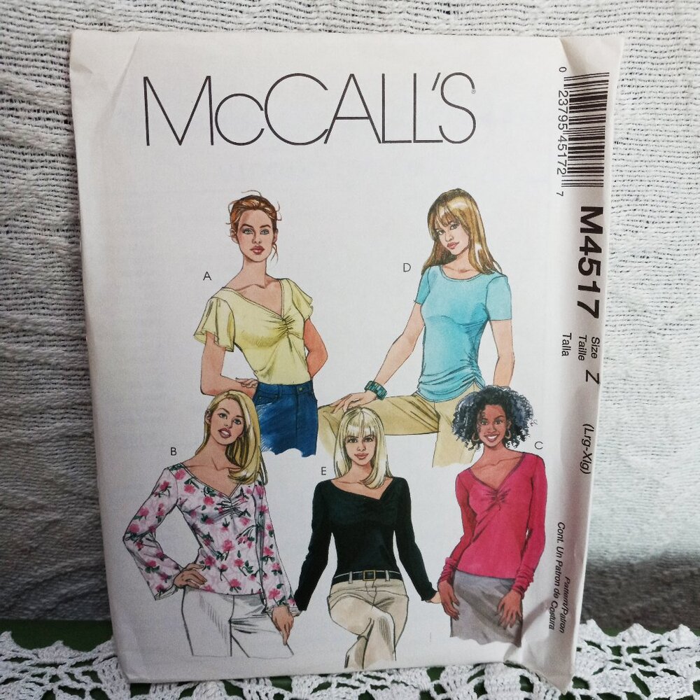 McCall's Sewing Pattern M4517 SZ Lrg-XLg NIP Uncut/Unused